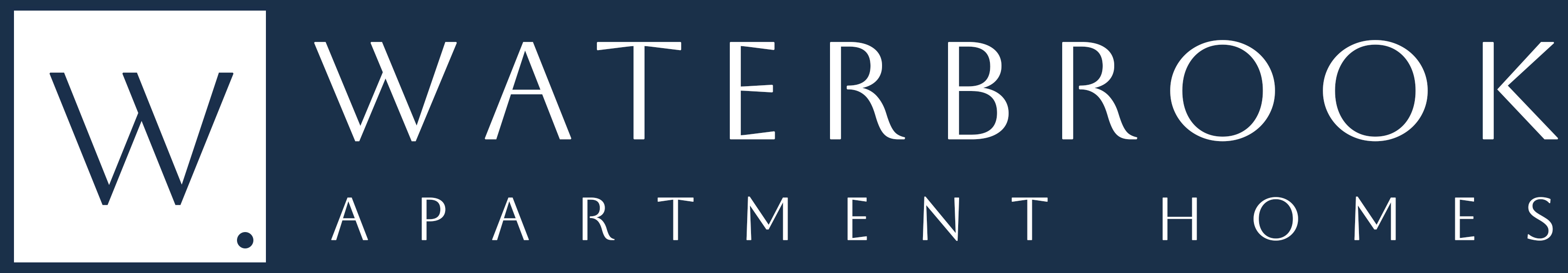The image is a logo for Waterbrook Apartment Homes.